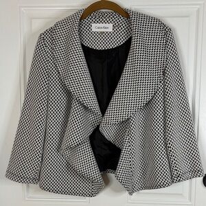 Calvin Klein Black and White Tweed Draped Cascade Blazer Size 4 petite